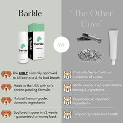 Barkle finger brush soft bristles for easy dog tooth brushing.