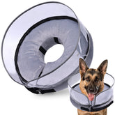 BARKLESS inflatable dog cone on a large-breed neck offering gentle wound protection