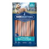 Barkworthies odor-free bully-stick 6-inch closeup highlights single-ingredient beef chew for easy digestion.