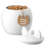 Barnyard Designs Cat Treat Container close-up with airtight lid keeps treats fresh