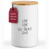 Barnyard Designs large dog treat container with airtight lid keeps treats fresh on the counter.