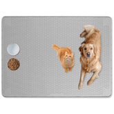 Bartuke cat food mat grey full view showing generous size for multiple bowls.