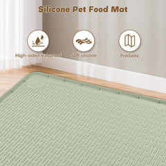Bartuke cat food mat raised edge green helps contain spills and paws.