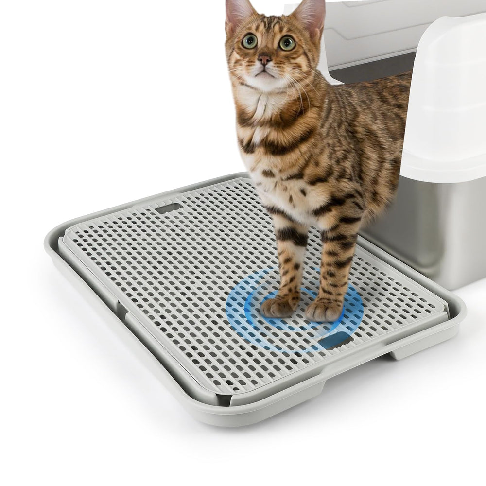 Bartuke Litter Box Step with filter mesh improves litter pickup for cleaner floors