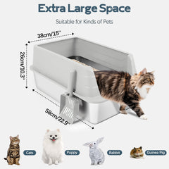 Bartuke XL stainless steel litter box top view showing open design for improved ventilation.