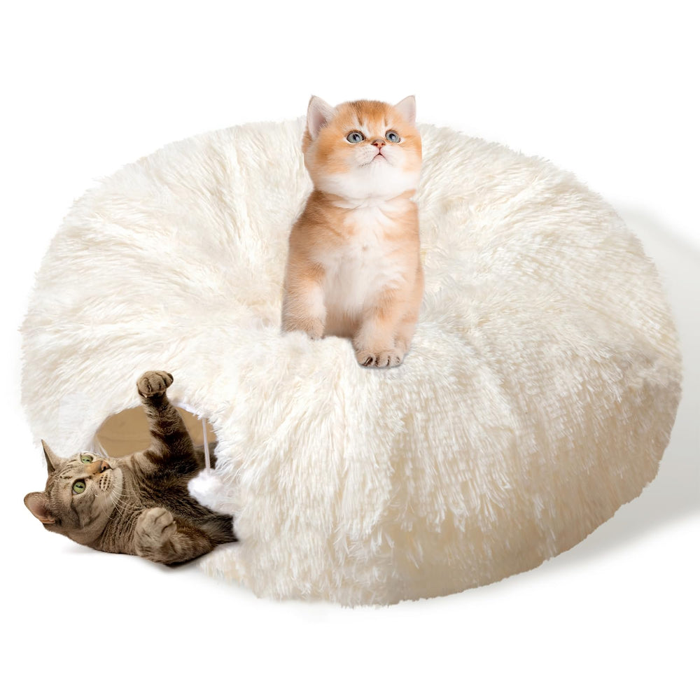 Baseola Cat Tunnel Bed side view shows sturdy metal frame for durable play.