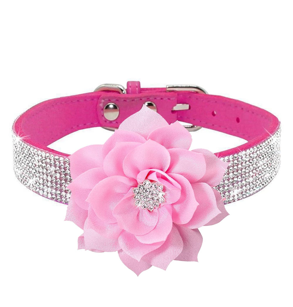 Bbmmayy cute dog collar rhinestone hot pink front view highlights sparkling stones for stylish pets