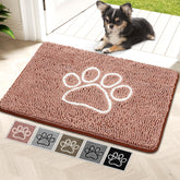 Bcoimo super absorbent dog door mat front view; captures moisture and reduces floor mess.