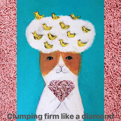 Beans Royale clumping-1-5-seconds image demonstrates quick scoop and cleaner litter box.