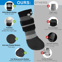 BEAUTYZOO adjustable strap dog socks shown securing a snug fit during a walk.