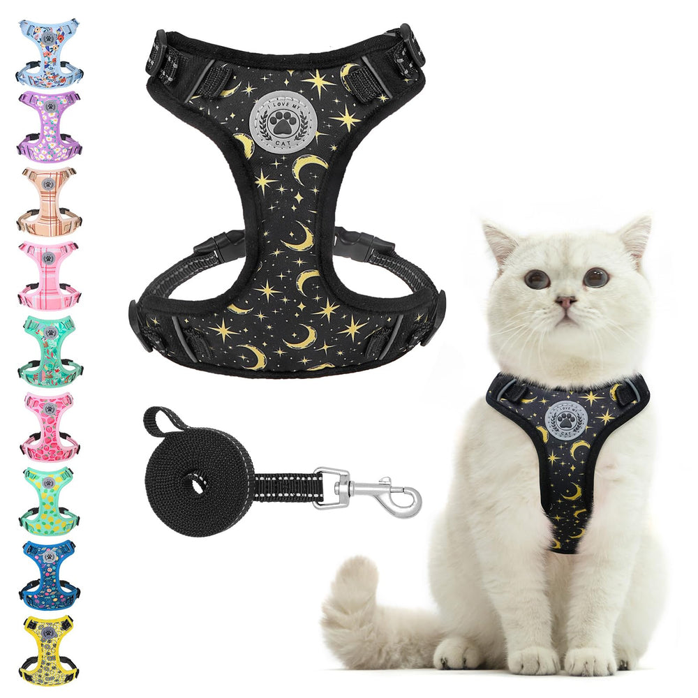 BEAUTYZOO cat harness and leash set front view demonstrating escape-proof design for outdoor walks.
