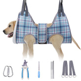 BEAUTYZOO dog grooming hammock blue overview promotes a calm nail-trim setup
