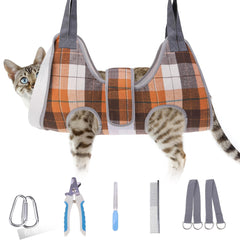 BEAUTYZOO dog grooming hammock orange front view shows secure fit for nail trimming