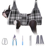 BEAUTYZOO dog grooming hammock side view shows secure restraint for calm nail trimming
