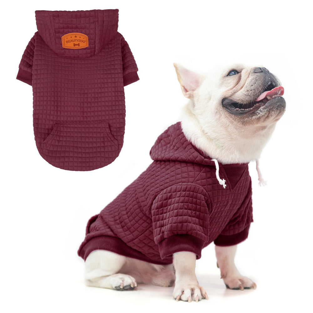 BEAUTYZOO dog hoodie waffle-knit closeup provides cozy warmth for chilly walks.