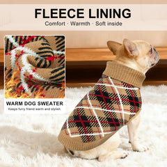 BEAUTYZOO beige turtleneck dog sweater offers extra neck warmth on cold days.