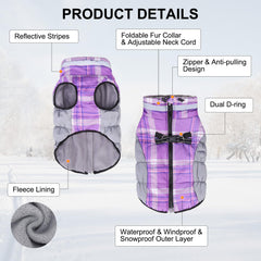 BEAUTYZOO dog winter coat harness-back view showing D-ring leash clip