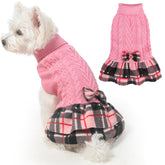BEAUTYZOO Girl Dog Sweater Dress front view highlights cozy warmth for small dogs