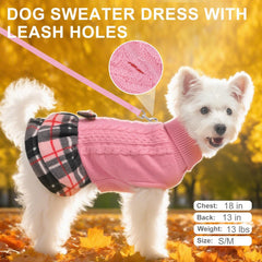 BEAUTYZOO Knit Dog Sweater Dress back view highlights easy movement with belly cut design