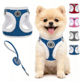 BEAUTYZOO Plush Dog Harness small dogs with corduroy exterior supports cozy winter walks.