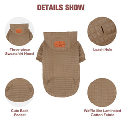 BEAUTYZOO hooded puppy coat close-up reveals waffle-laminated cotton texture and pattern.