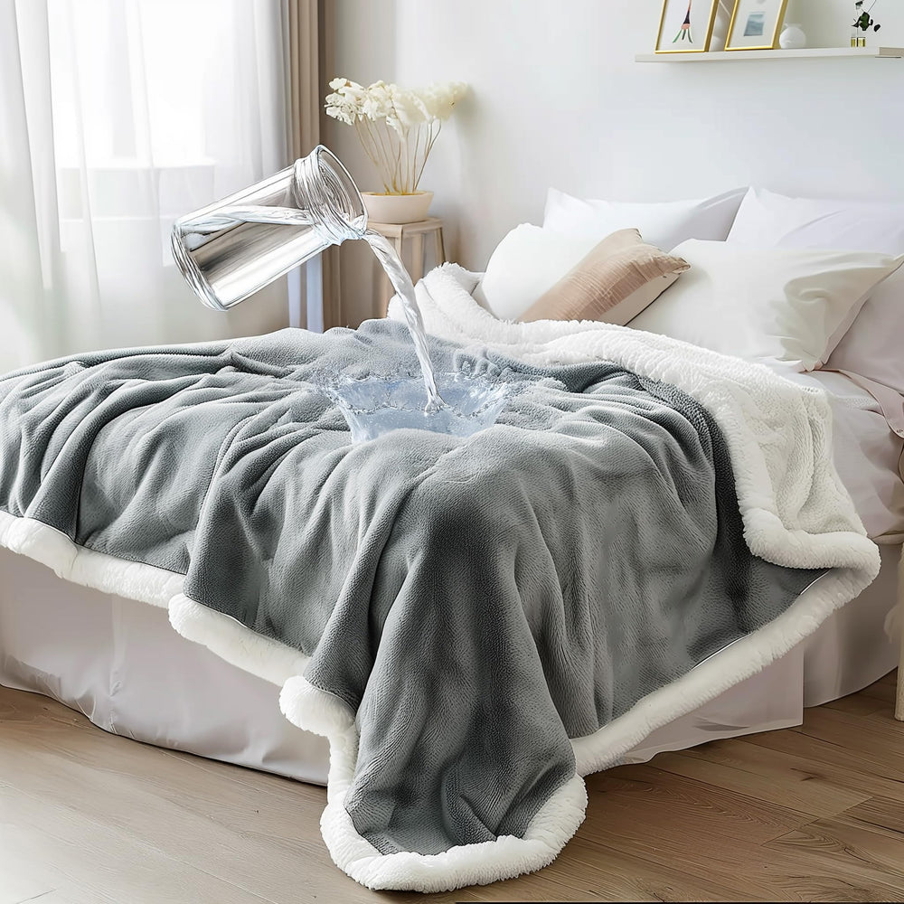 Bedding Aid waterproof queen blanket full view highlights dual-color design for easy styling