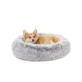 Bedfolks Calming Donut Dog Bed dark grey close-up for cozy nesting and security.