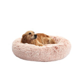 Bedfolks Calming Donut Dog Bed pink plush fur closeup for cozy naps