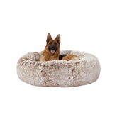 Bedfolks Calming Donut Dog Bed brown plush for large dogs' cozy, secure rest