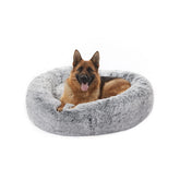 Bedfolks calming donut dog bed 45in round dark grey with cozy surface for relaxed naps.
