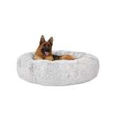 Bedfolks Calming Donut Bed 45in top view highlights spacious round comfort for large dogs.