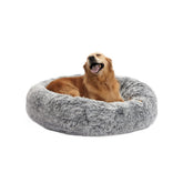 Bedfolks calming donut dog bed close-up showing plush fabric for cozy sleep and security