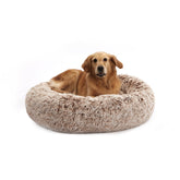 Bedfolks Calming Donut Dog Bed front view with plush fur for cozy naps.
