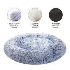 Bedfolks Calming Donut Dog Bed navy anti-slip bottom closeup shows stable surface