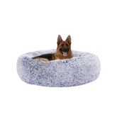 Bedfolks Calming Donut Dog Bed navy top view shows plush curled-sleep design