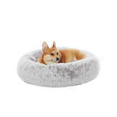 Bedfolks Calming Donut Dog Bed side view highlights plush fur for secure curling.
