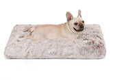 Bedfolks waterproof dog crate bed front view shows cozy faux fur and stable resting surface
