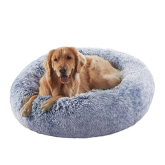 BedStill donut bed 36-inch dark blue front view for calming large dogs