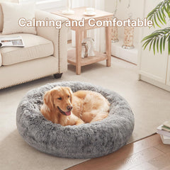 BedStill donut dog bed 36in ultra-soft plush fur for luxurious lounging