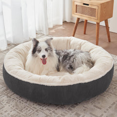 BedStill donut dog bed XL in dark grey showing the round shape for large dogs and supportive feel