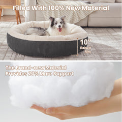 BedStill raised corduroy sides forming a secure, calming perimeter for anxious dogs