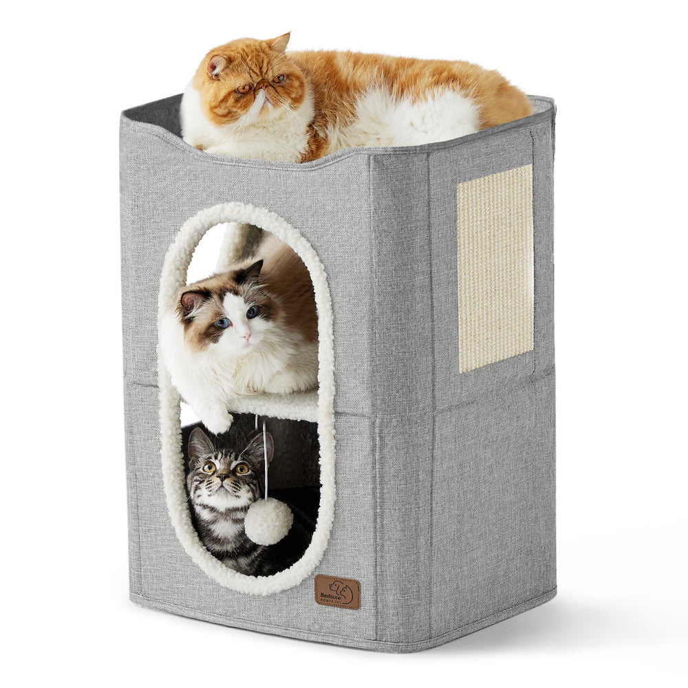 Bedsure 2 Story Cat House front view showing dual hideaways for cozy retreats
