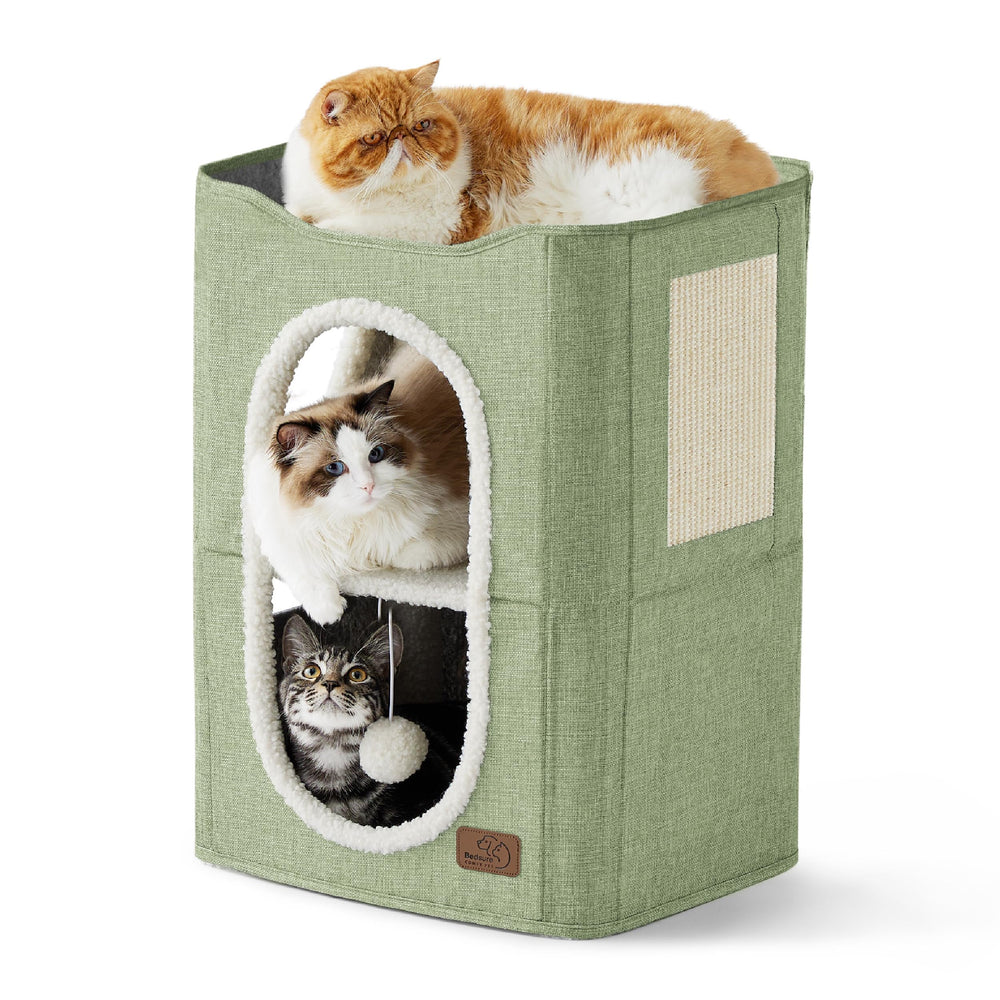 Bedsure 2 Story Cat House perch offers elevated view and private space.