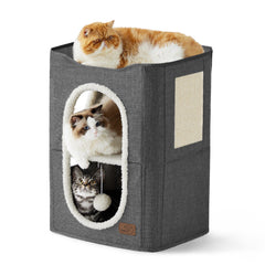 Bedsure 2-Story Cat House top perch for cozy window lounging and kitty observation.