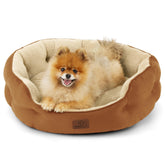Bedsure 25in round dog bed terracotta for small dogs, cozy lounging.