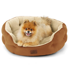 Bedsure 25in round dog bed terracotta for small dogs, cozy lounging.