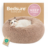 Bedsure calming cat bed round camel 20in for curl-up naps