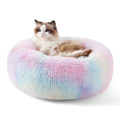 Bedsure calming cat bed round top view with plush faux fur for cozy naps