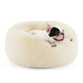 Bedsure calming dog bed donut ivory beige, round shape supports curling sleepers with plush comfort.