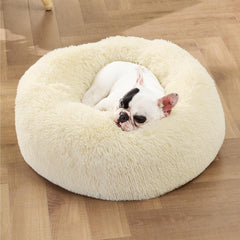 Bedsure calming dog bed plush fur closeup emphasizing soft texture.